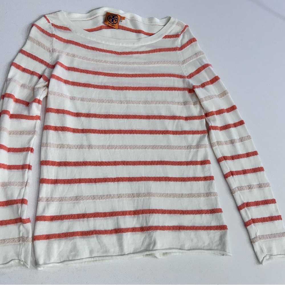 Tory Burch peach and orange Striped Top